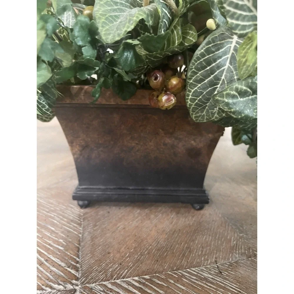 Faux Greenery & Berry Floral Arrangement Sm Resin Footed Container